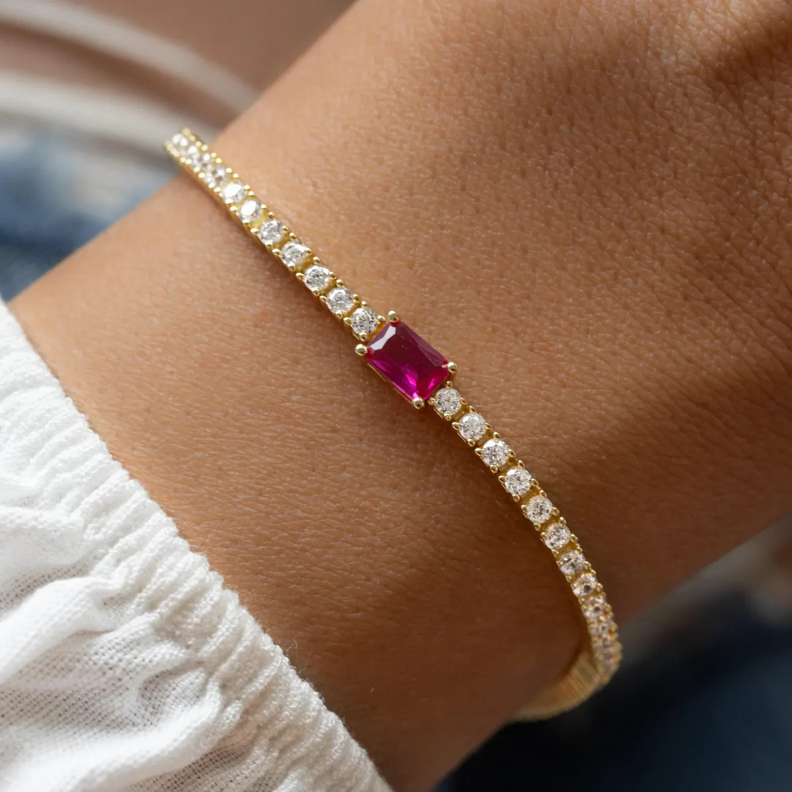 6 Ct Baguette Simulated Ruby 925 Yellow Sterling Silver Women’s Tennis Bracelet
