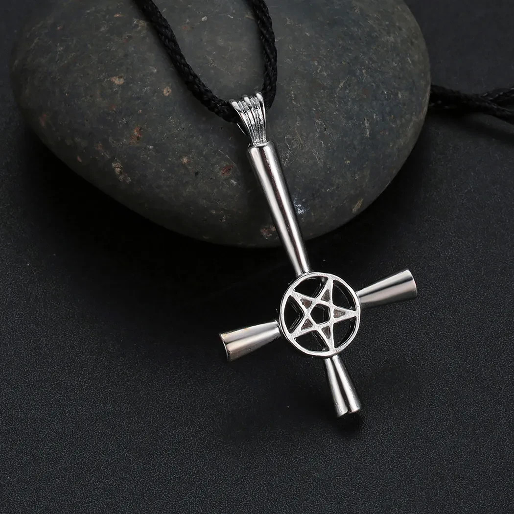 Gothic Inverted Cross Pentagram Necklace Satanic Pagan Punk Pendant Jewelry Men