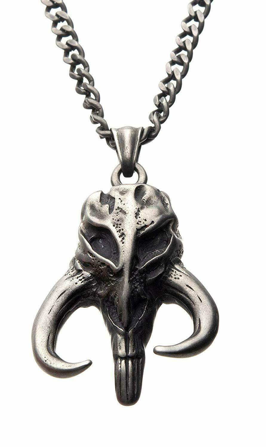 STAR WARS MANDALORIAN SYMBOL MYTHOSAUR SKULL, Cut Out Authentic Pendant Necklace