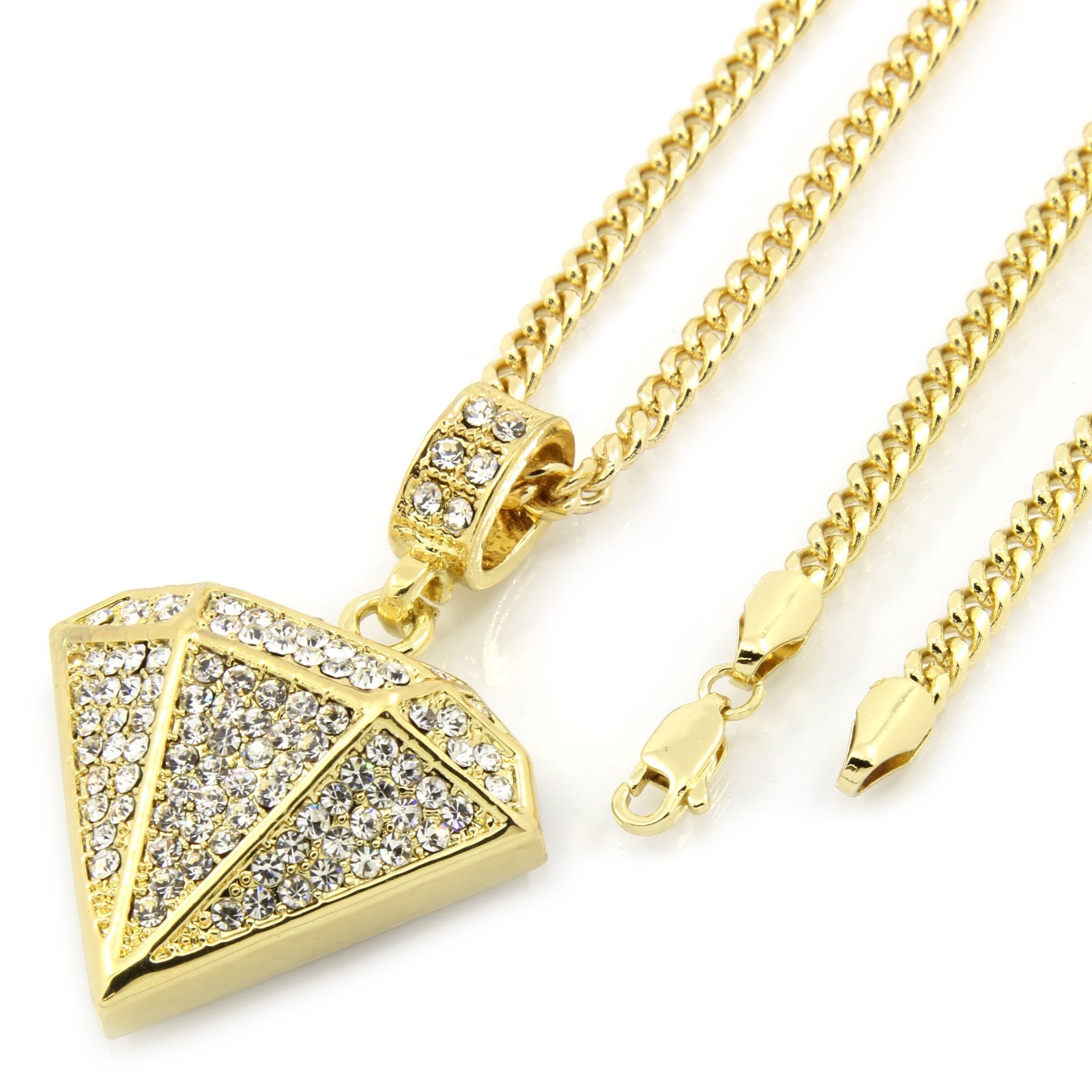Men’s 14k Gold Plated Small D-Shape Cubic-Zirconia Pendant 30″ Cuban Chain