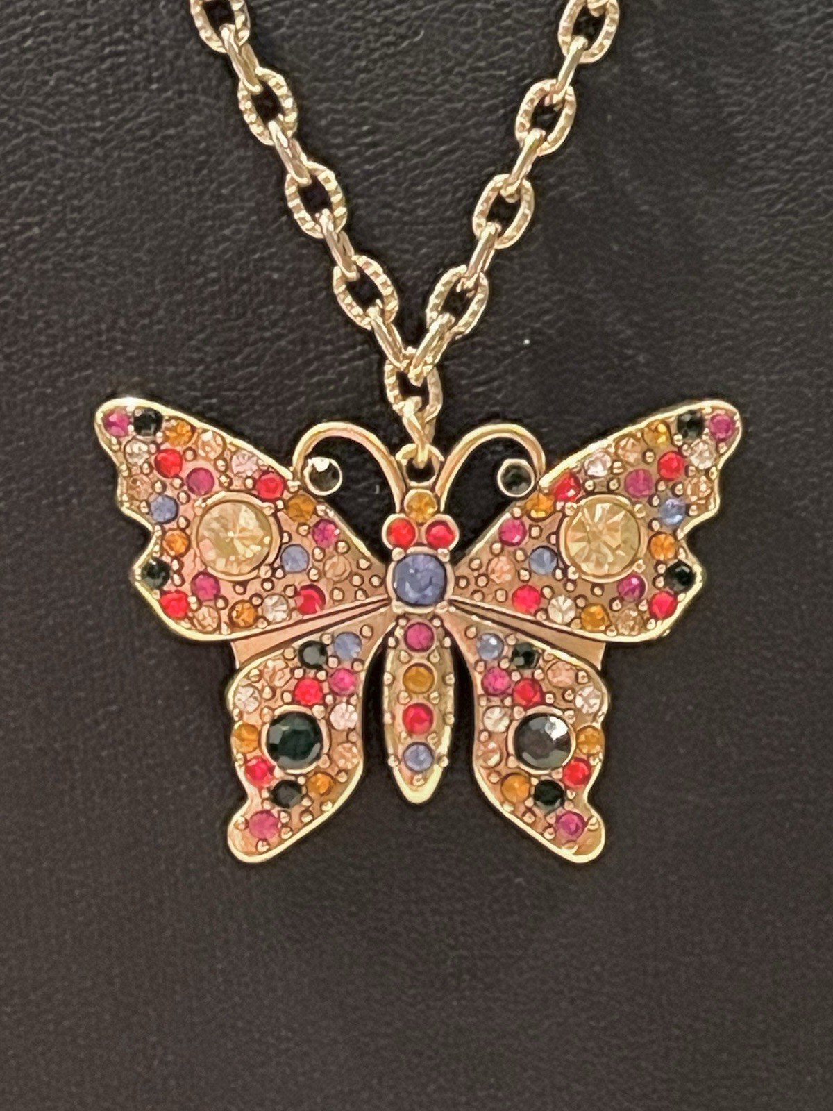 Butterfly Multi Color Zipper Pull Charm On Gold Tone Necklace