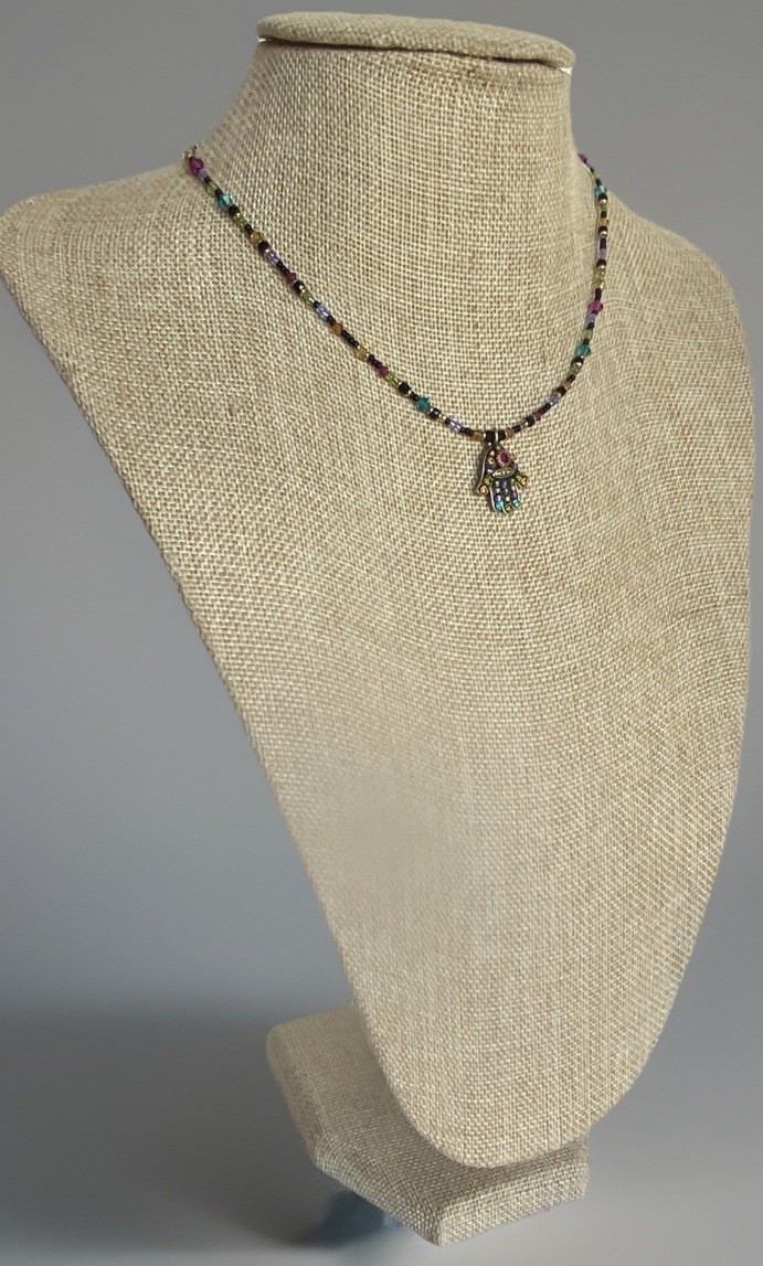 Adjustable Mikal Golan Dark Multi-Bright Hamsa Necklace 14-1/4″ to 18-1/2″