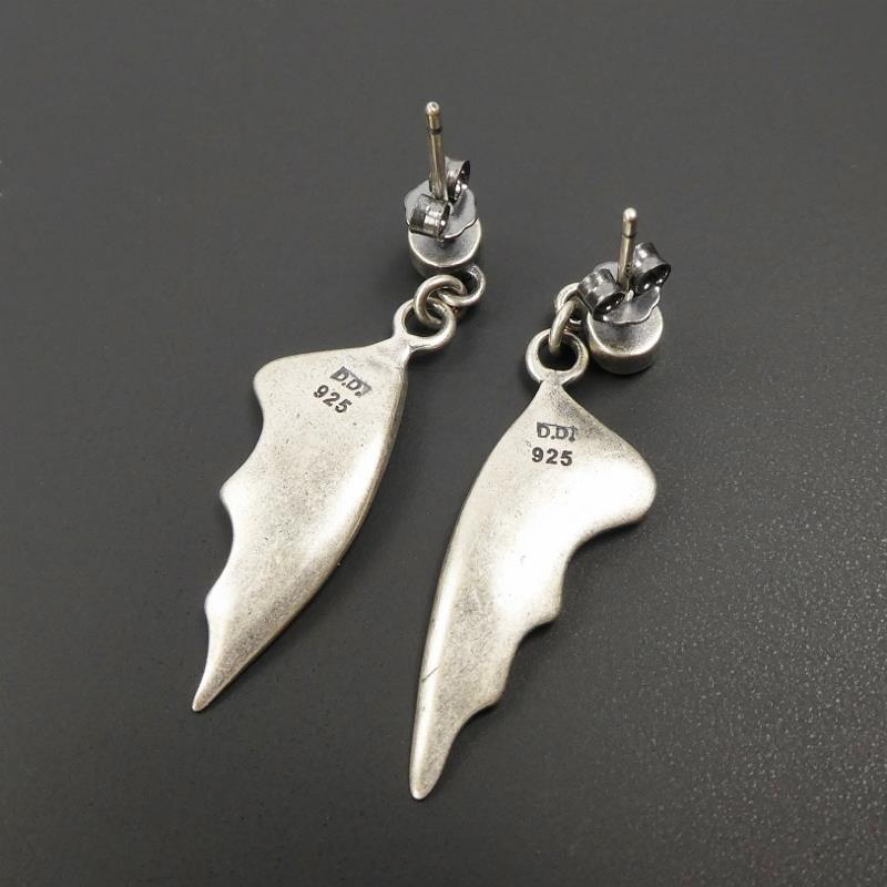 Handmade Black Crystal 925 Sterling Silver Bat Wing Drop Earrings Unique Gothic