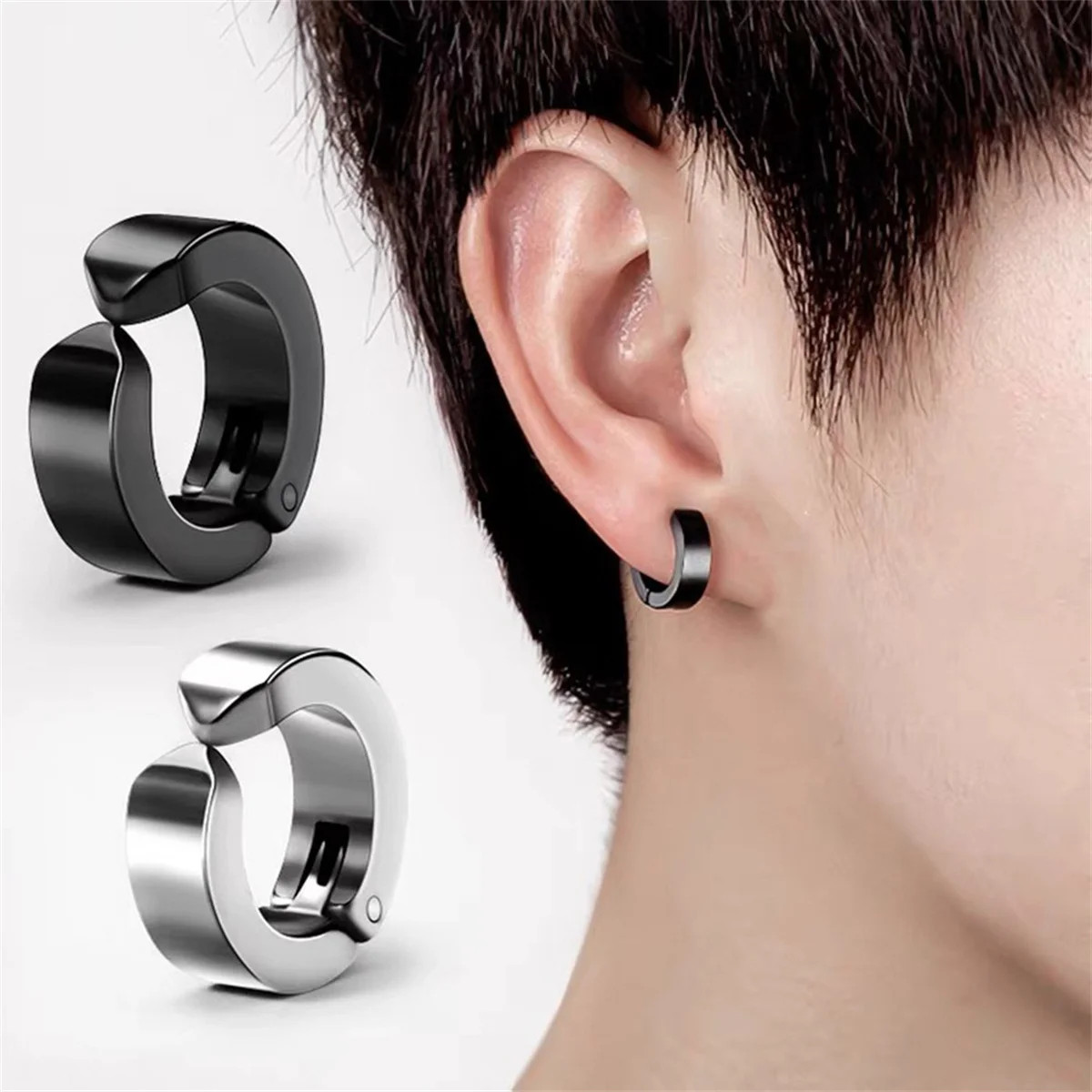 2Pcs 316L Fashion Stainless Steel Cuff Earring, Non Piercing Hoop Earring Clip o