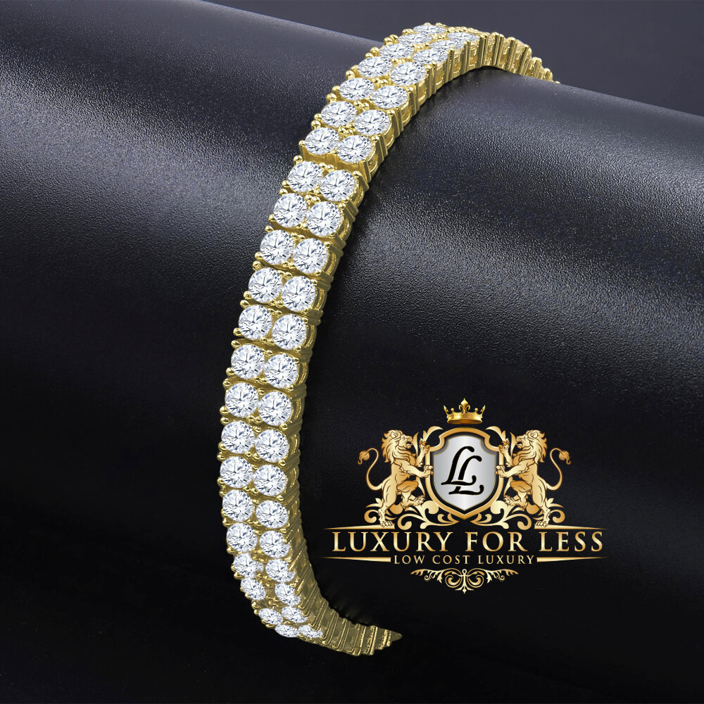 High Quality AAA+ Grade Simulated Diamond Gold Tone 2 Row Tennis Bracelet Unisex