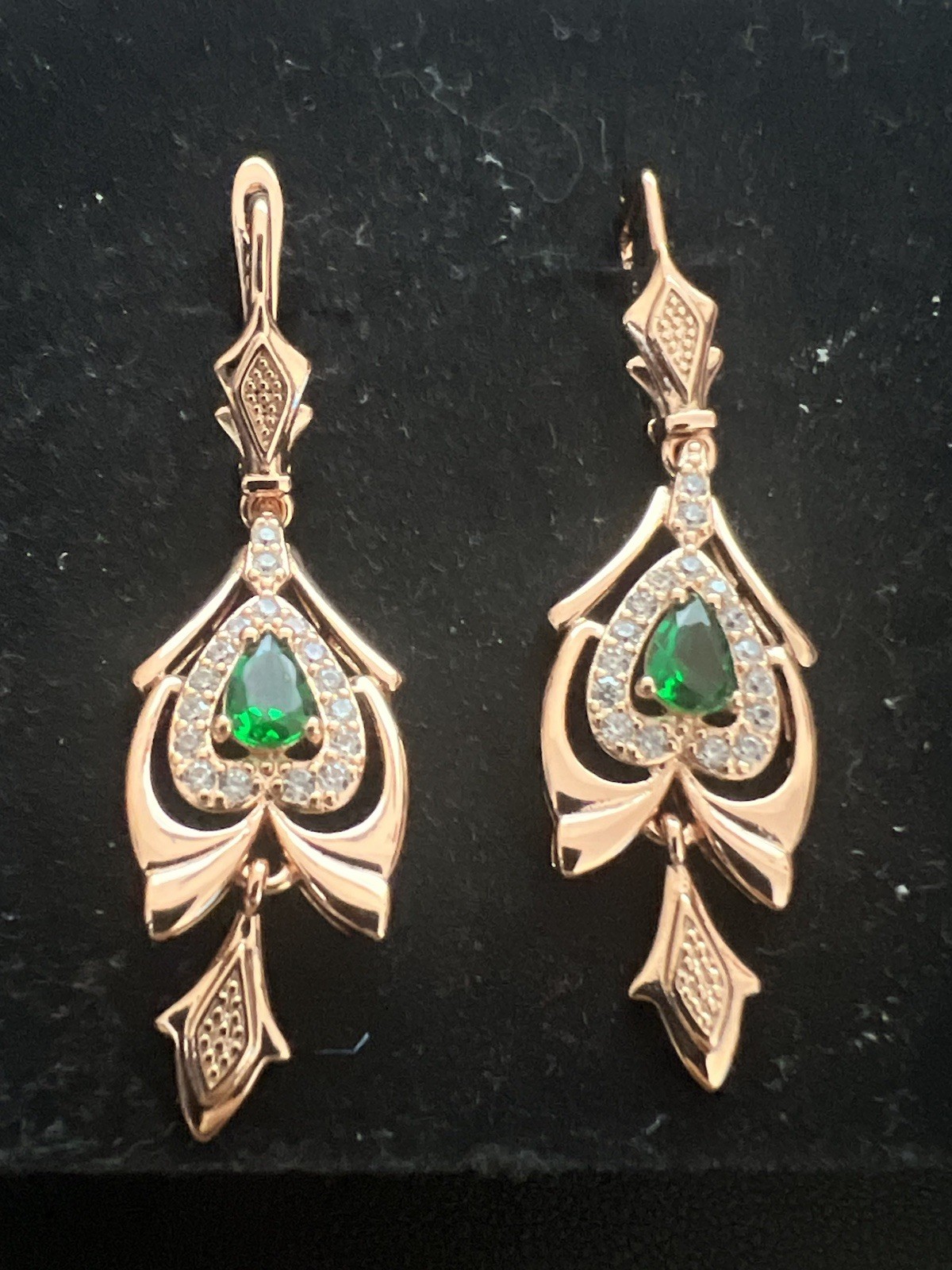 New Women’s 14k Rose Gold Plated Emerald English Lock Earrings