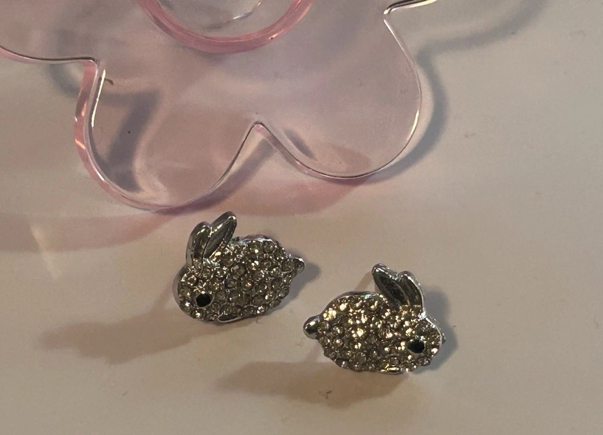 Bunny Rabbit Earrings SMALL Easter NEW – CUTE – 0.5 Inch Bling Glittery