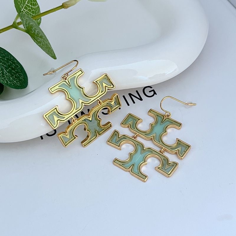 New Burch Green Drop Large Earrings with Jewelry Pouch