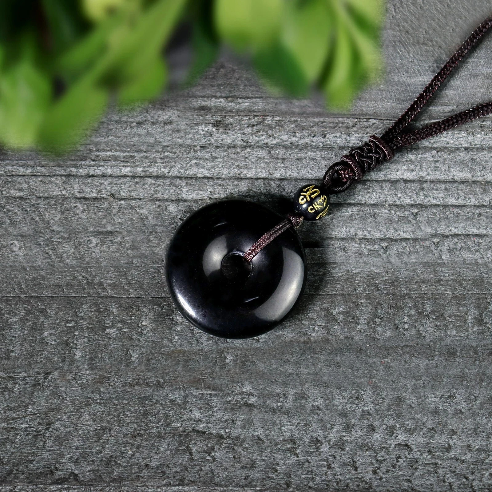 Natural Black Obsidian Donut Pendant Healing Protection Amulet Unisex Necklace