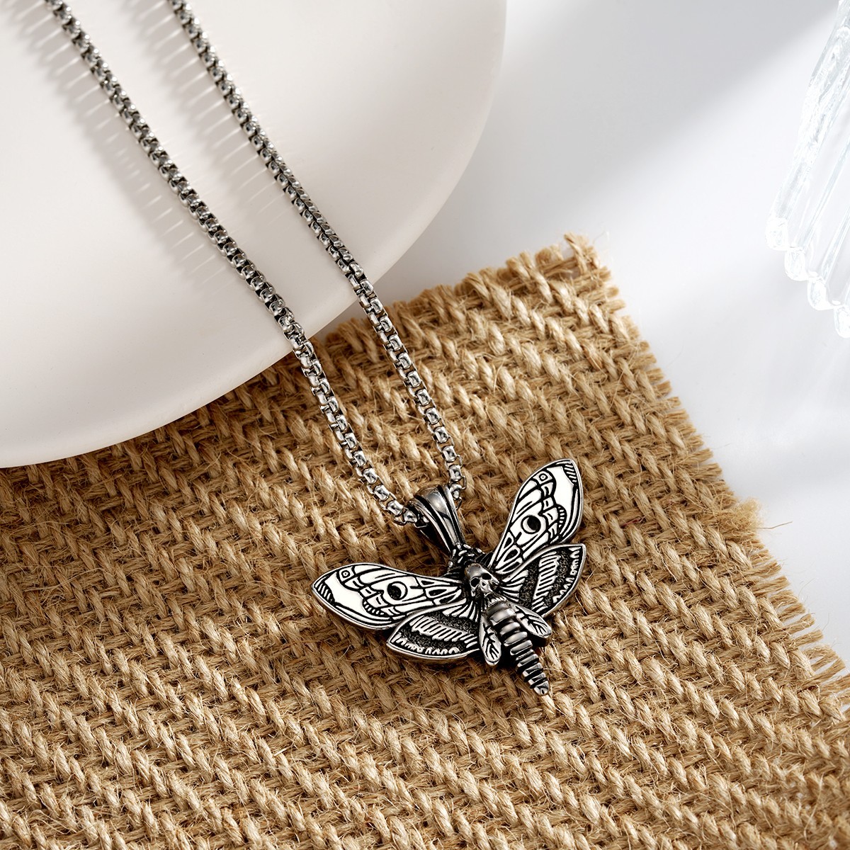 Gothic Darkness Moth Stainless Collarbone Necklace Clavicle Chain