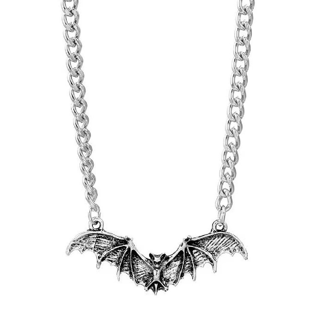 BAT NECKLACE 16″ Curb Chain Vampire Halloween Gothic Flying Wings Spread Pendant