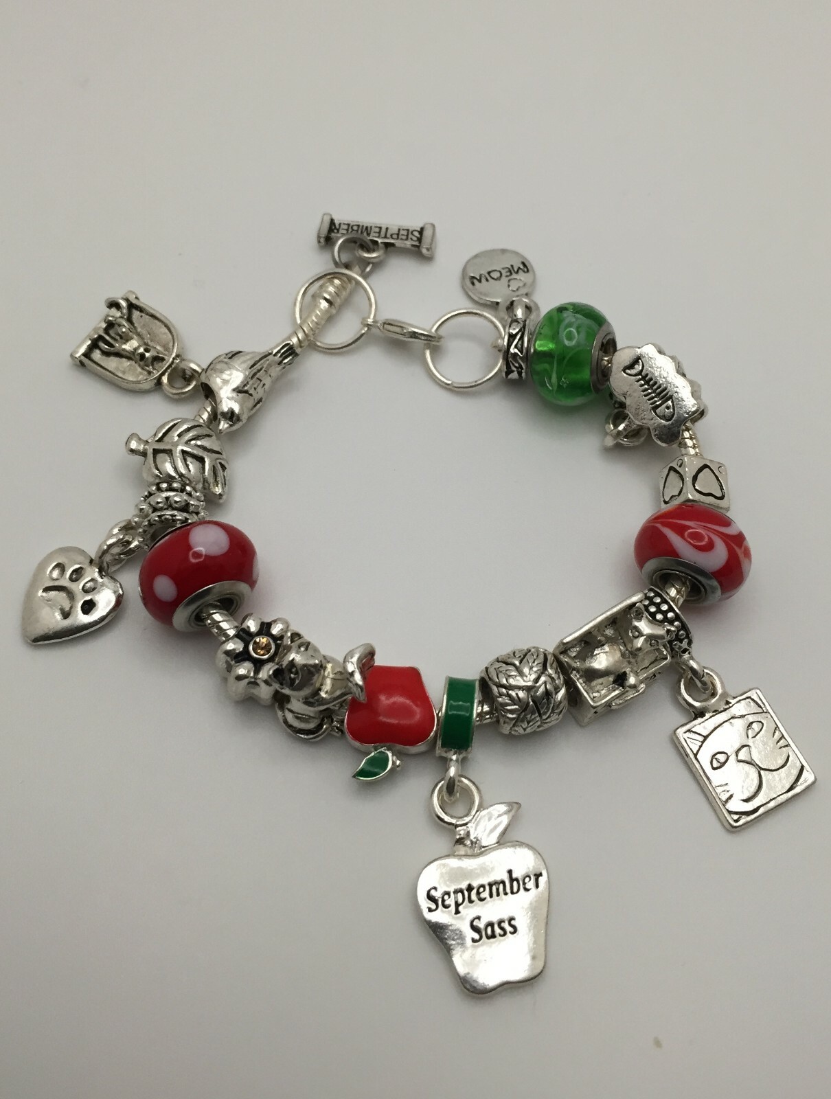 RARE Willabee and Ward Fall Apples Fish Kitten Kitty Cat Animal Charm Bracelet