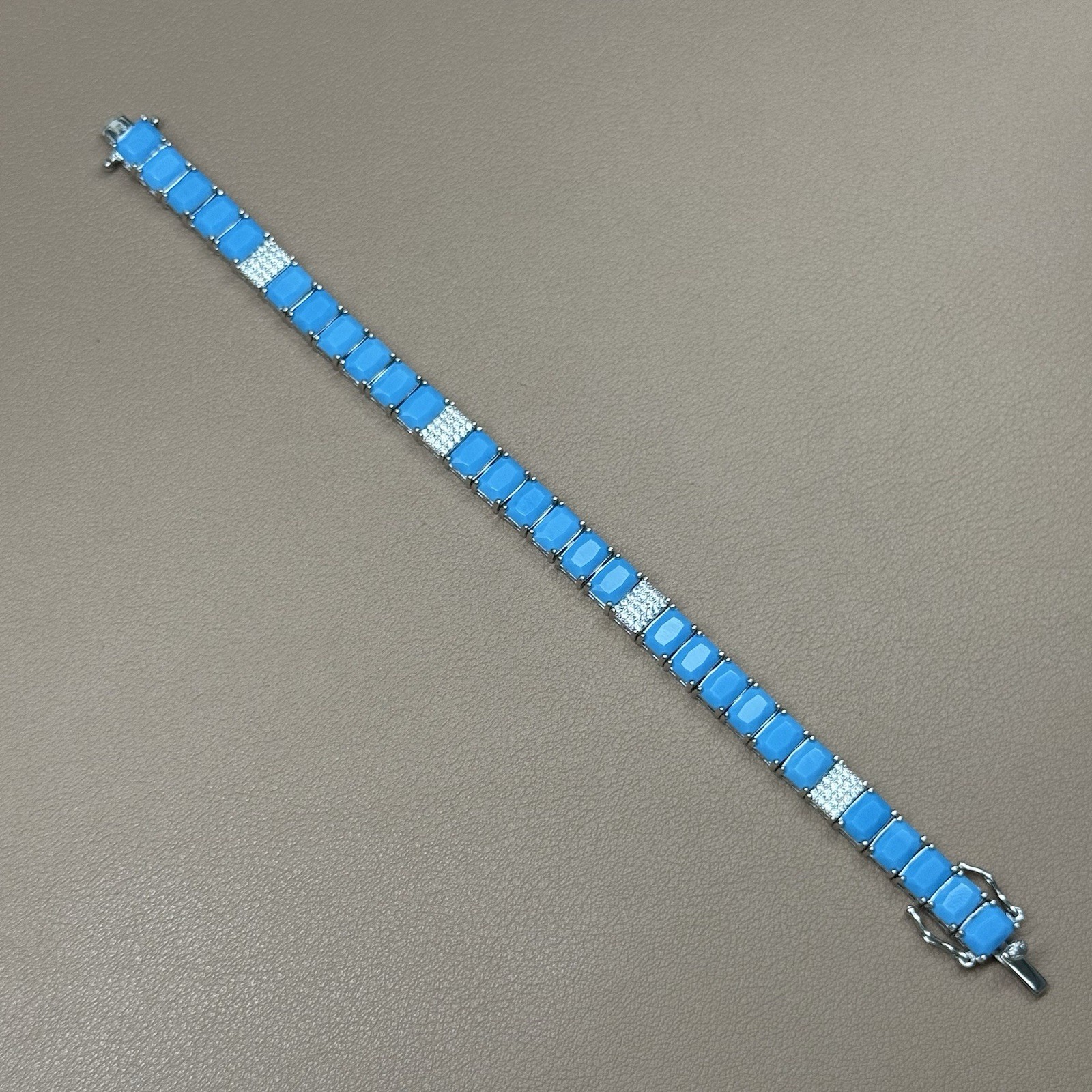 925 Sterling Silver Lab Turquoise CZ Tennis Bracelet 19g 6.75” 7.8mm