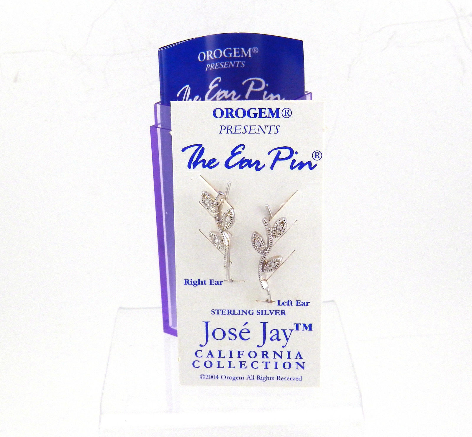 BEAUTIFUL STERLING SILVER CZ VINTAGE VINE EAR PINS JOSE JAY NIB # J365