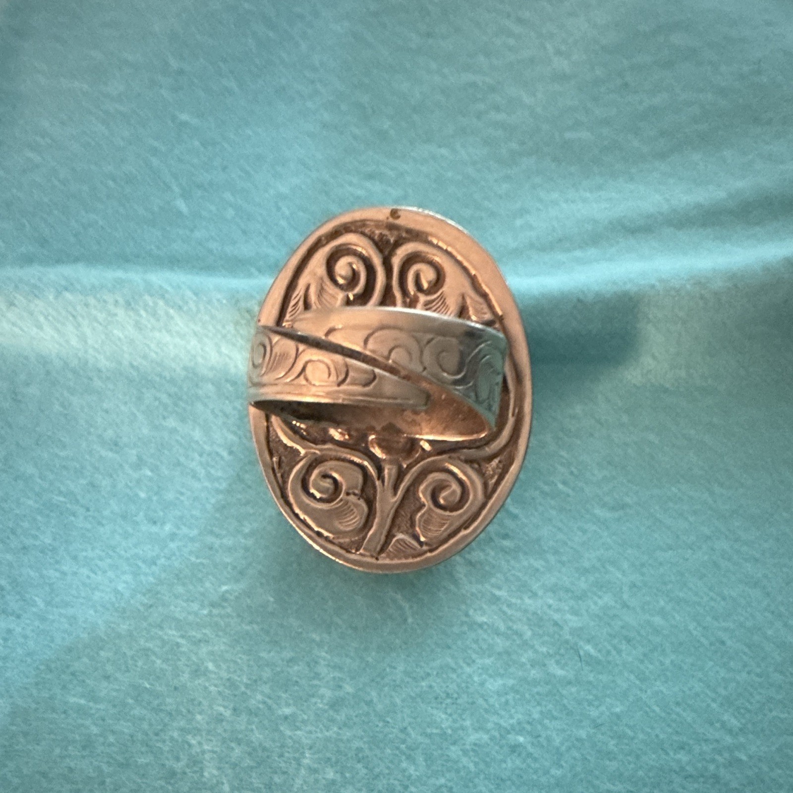 Silver Tone Metal Oval Blue Stone Bezel Set Cocktail Statement Ring