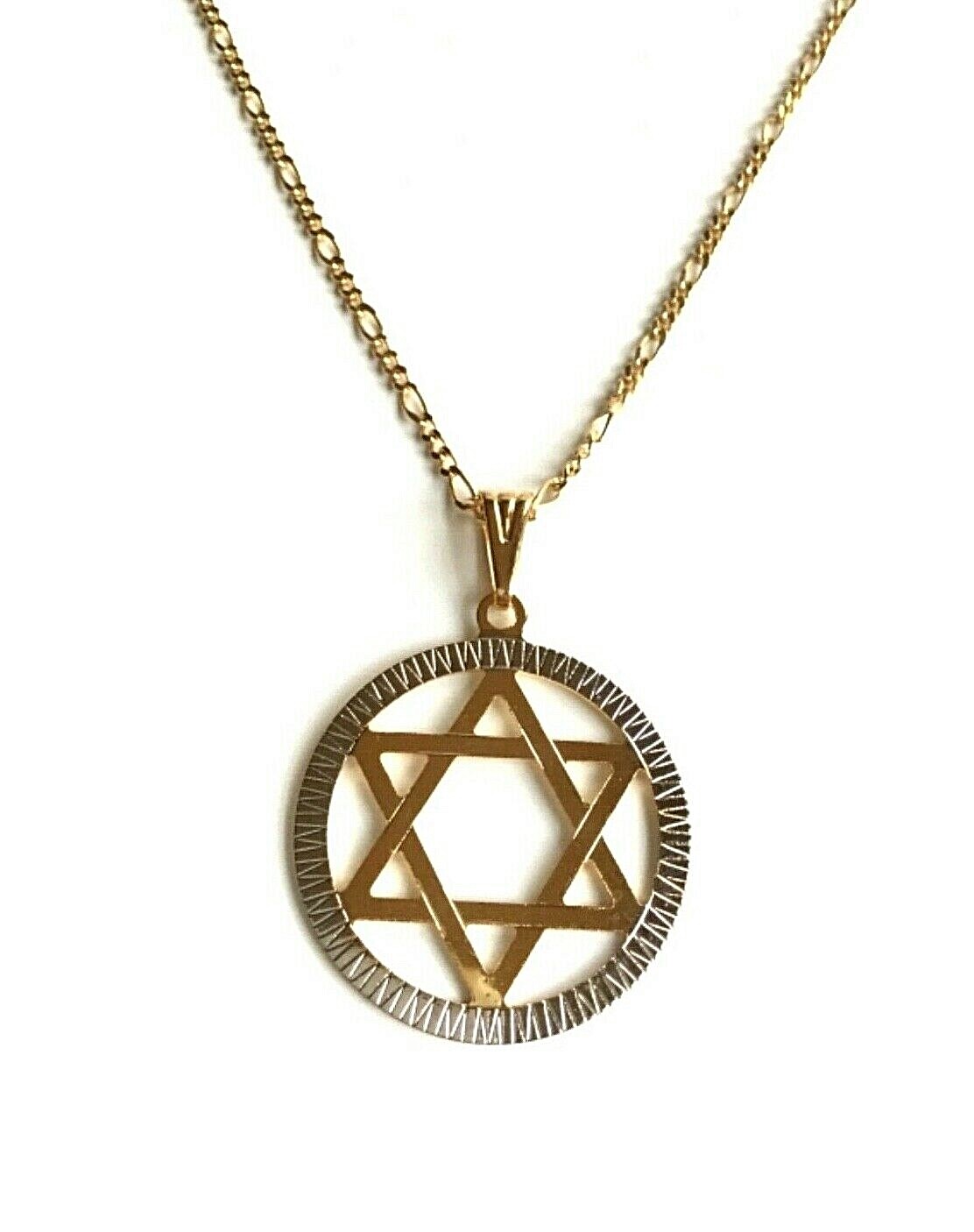 18K GOLD FILLED DAVID STAR FIGARO NECKLACE 18” LONG/ ESTRELLA DE DAVID 18”- 27mm