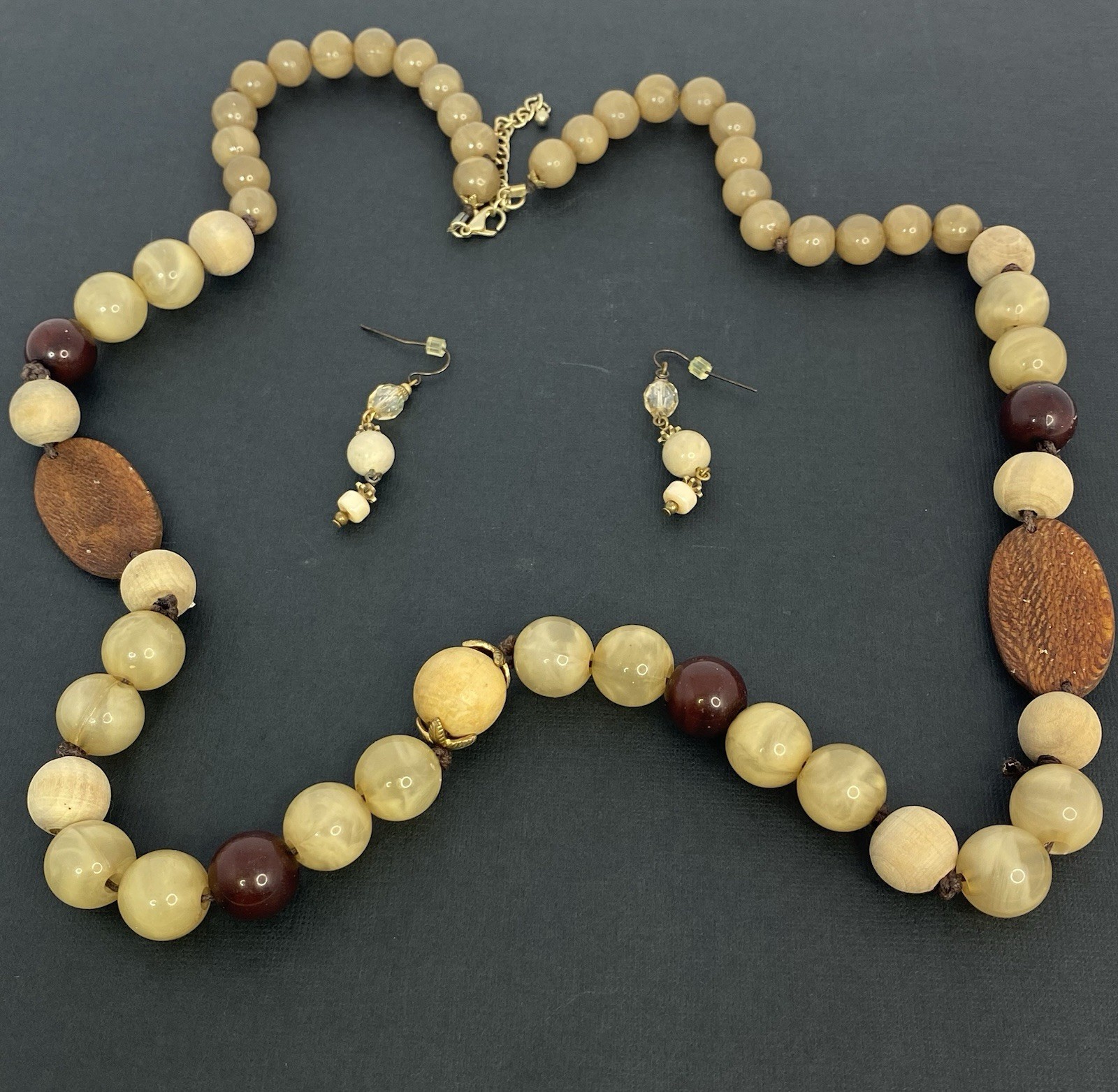 Boho Wood & Bead Statement Necklace & Earring Set