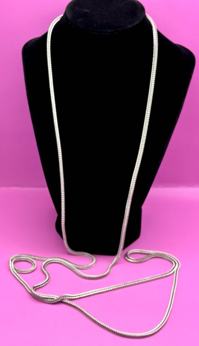 Signed Napier Silver Tone Wheat Link Chain 60″ Necklace Vintage
