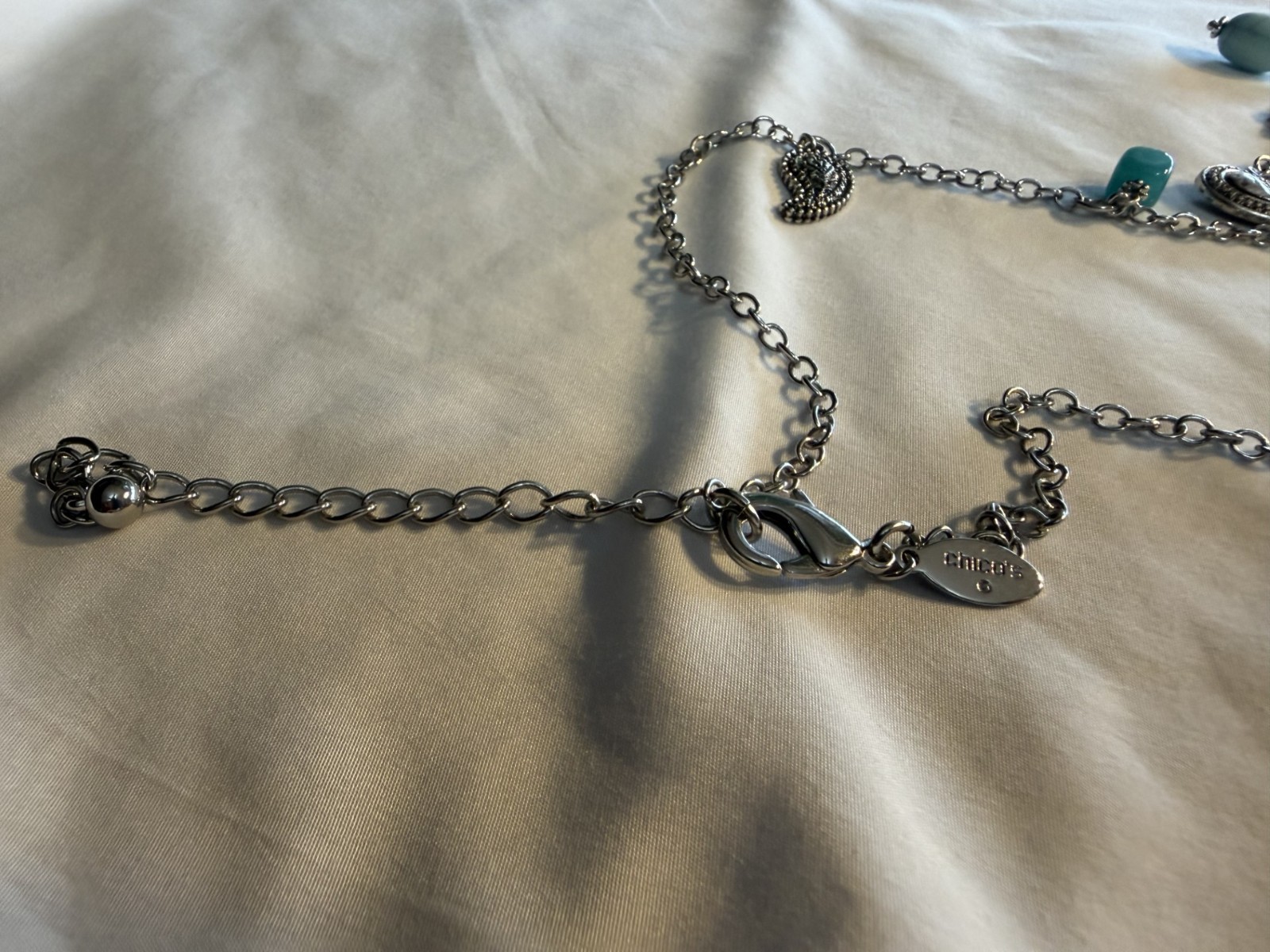 Chico’s Nickel Free Necklace & earrings silver tone with Turquoise color accents