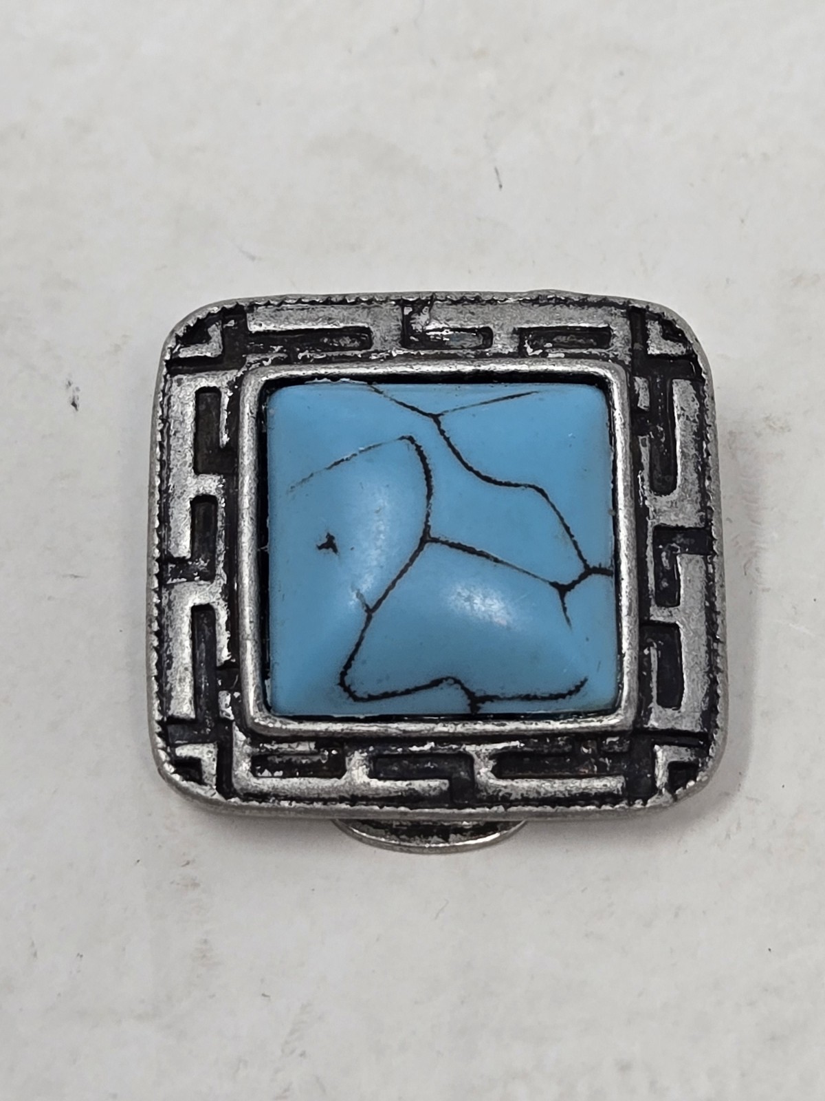 Rectangle Turquoise Faux Blue Stone Silver Rustic Look Earring Replacement Vtg