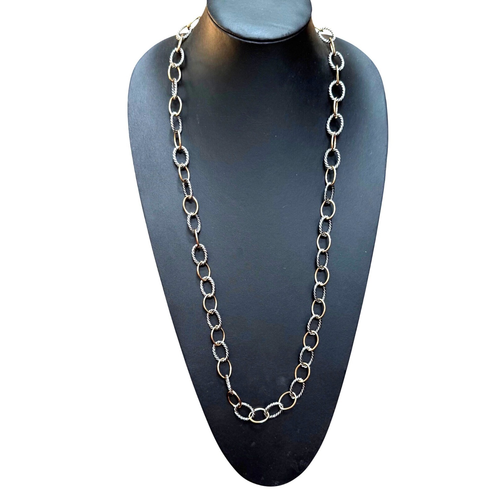 Necklace Oval Twisted Rope Link Chain Statement Gold Silver Two Tone 36 inches