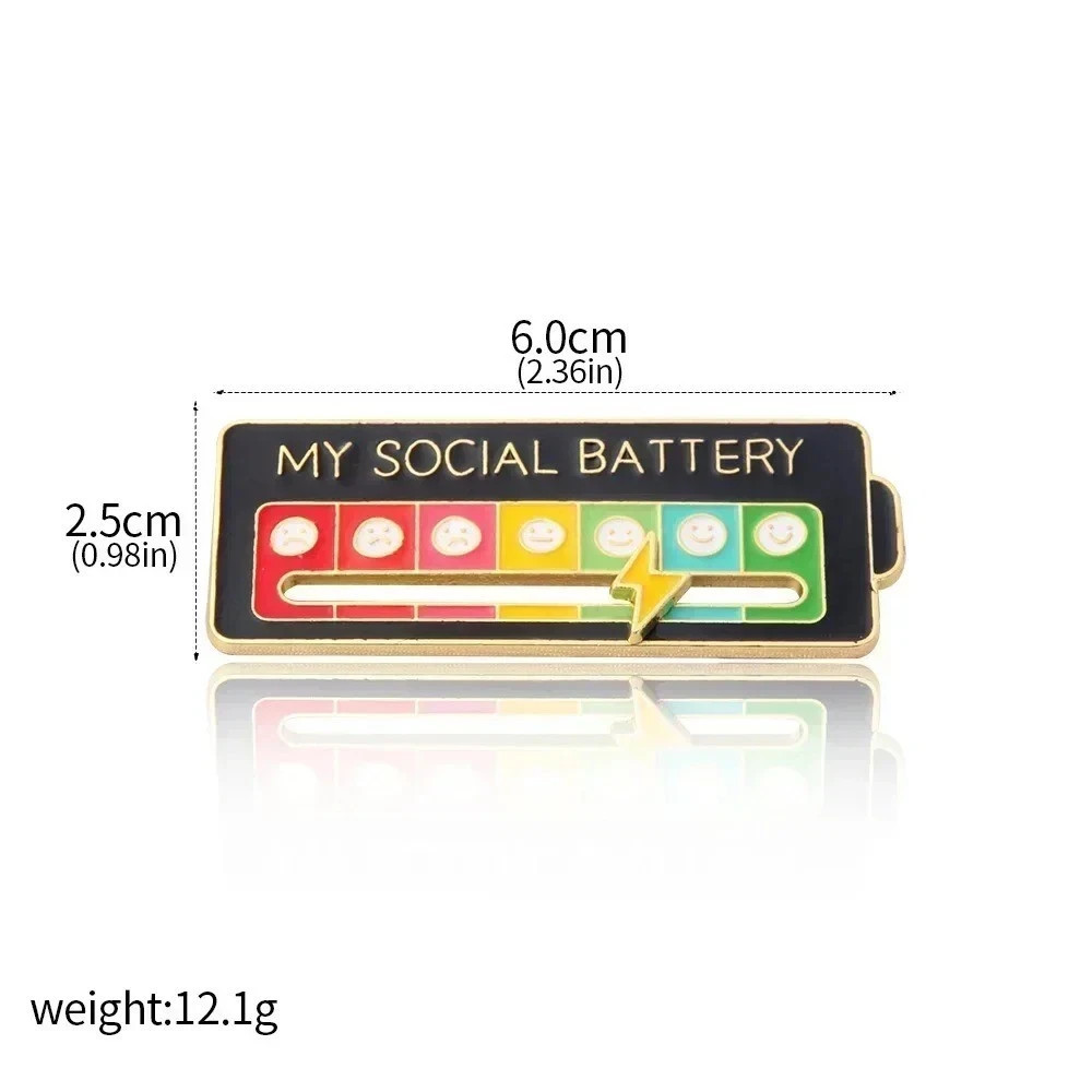 Funny Social Battery Slider Pin – 7-Mood Expression Badge, Cute Interactive Pin