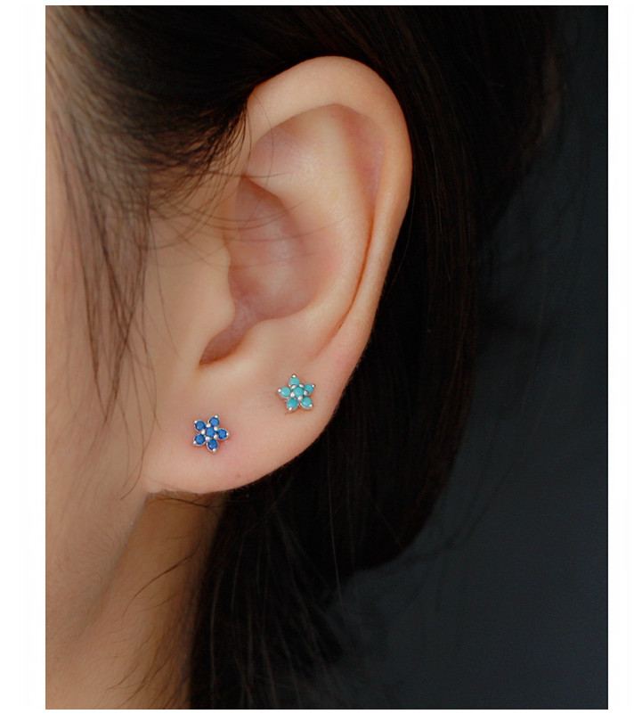 925 Sterling Silver Tiny Star Turquoise CZ Screw Back Stud Earrings 5mm Box PE21