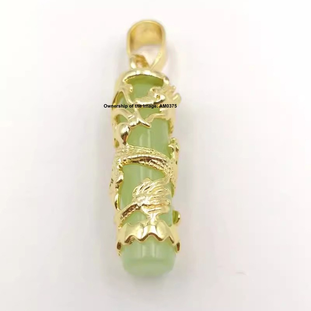 NEW Yellow Alloy Dragon Heating Jade Pendant Women Men Green Jade Pillar Pendant