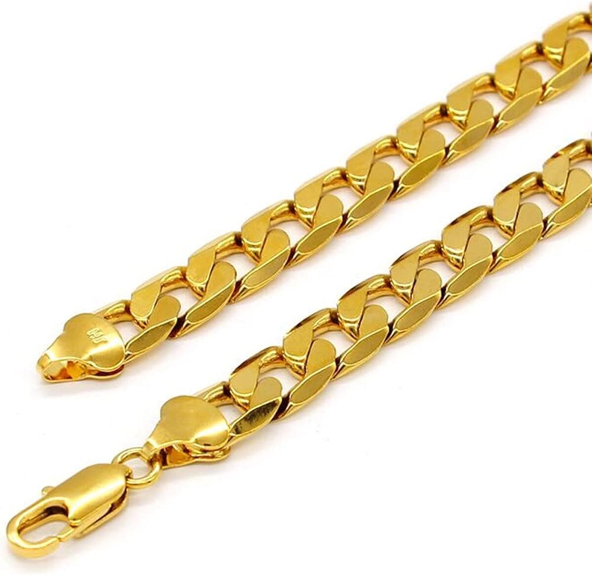 24k Real Gold Plated Beveled Cuban Link Curb Chain Necklace 20inch 4mm / 6mm/8mm