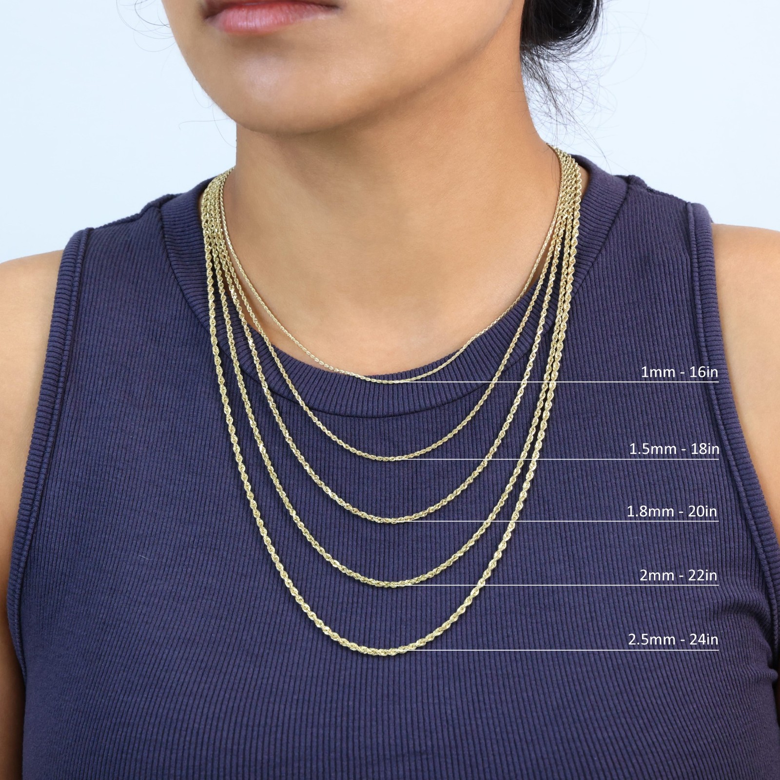 14K Yellow Gold 1mm-10mm Diamond Cut Rope Chain Necklace Mens Women 16″- 30″