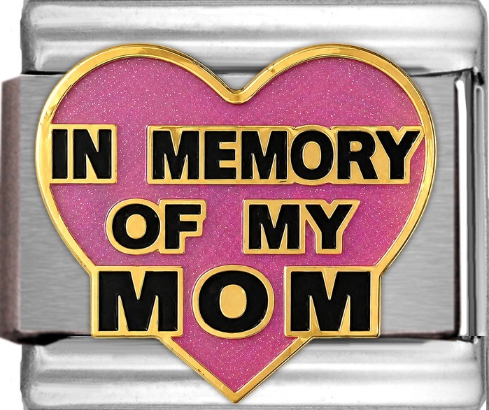 In Memory of My Mom Pink Heart Enamel 9mm Italian Charm Bracelet Link Memorial