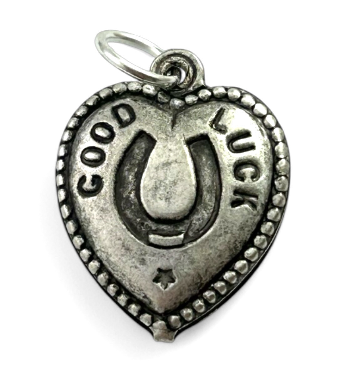 Good Luck Charm Puffy Heart Pendant Horseshoe Lucky Charm Jewelry Silver Plated