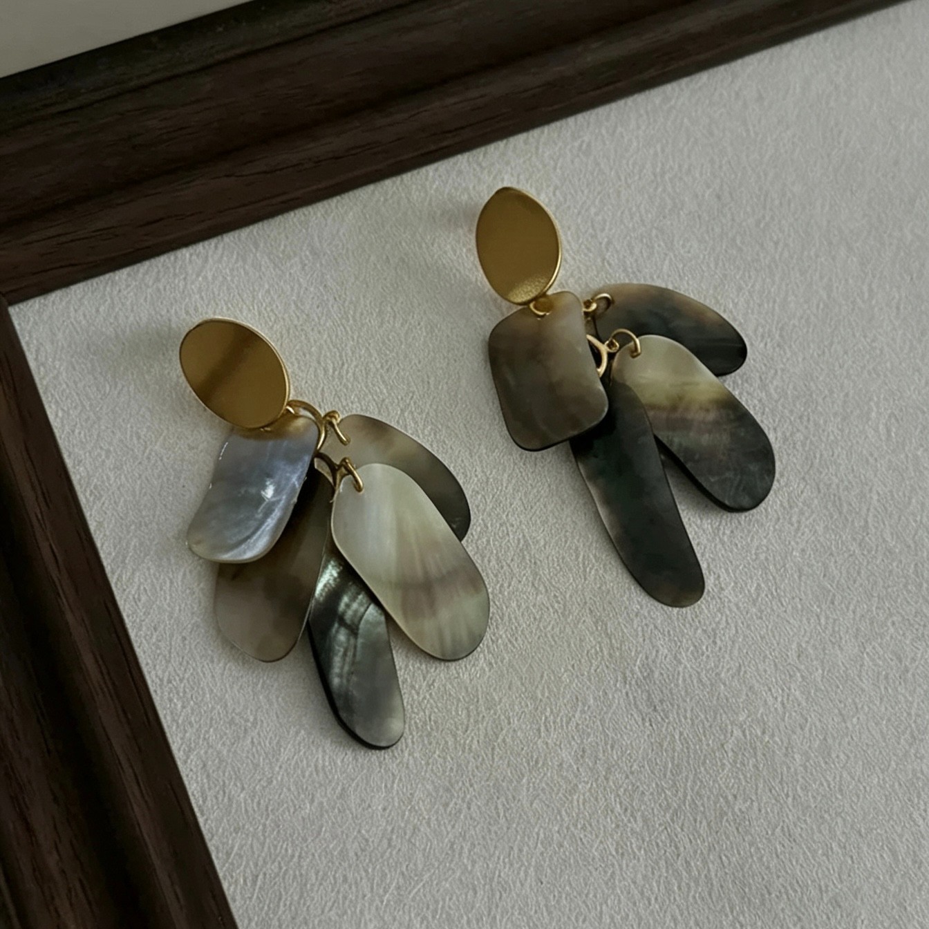 Handmade Natural Abalone Shell Earrings,925 Silver Post Gold Plated Brass