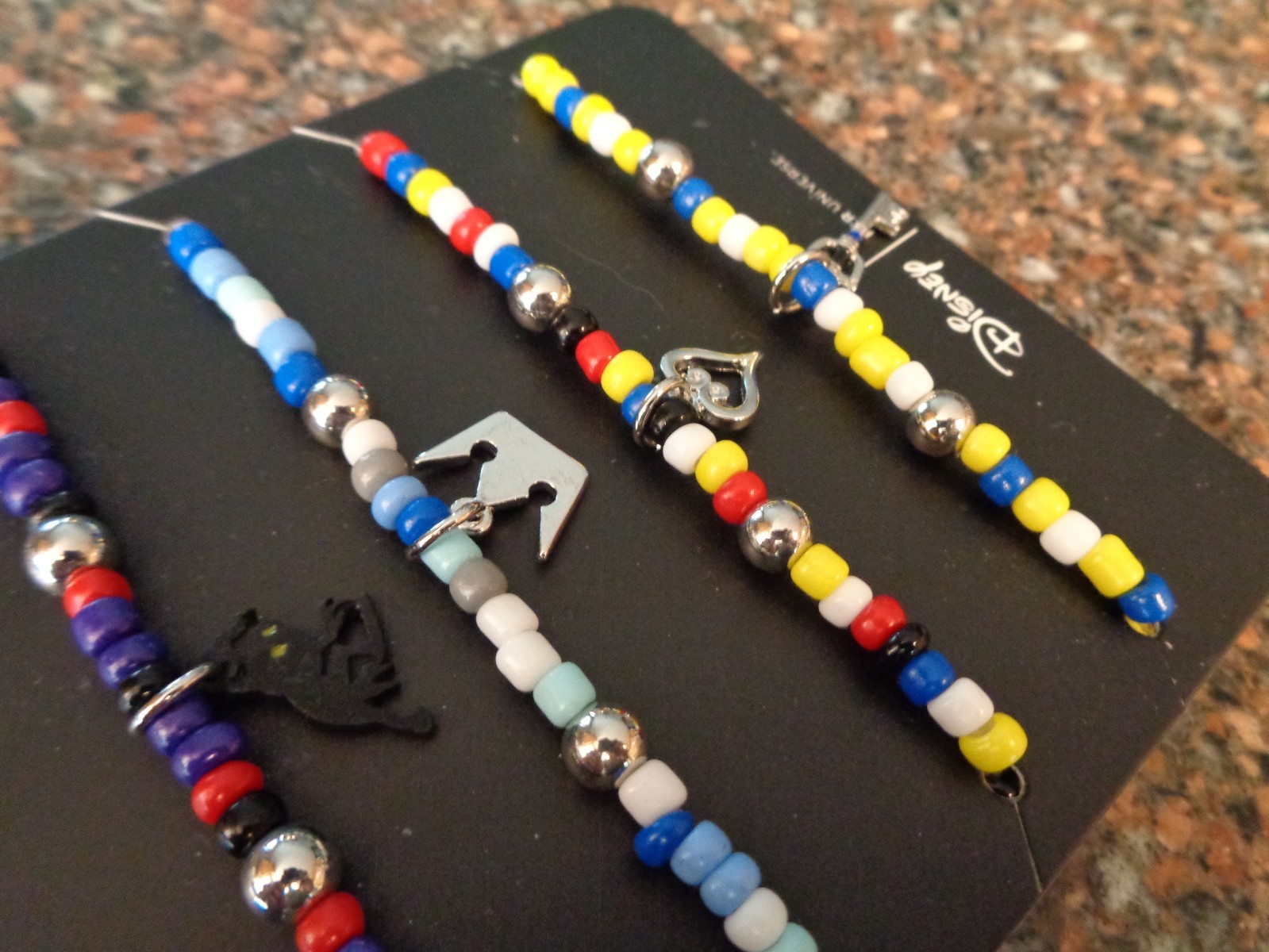 Disney Kingdom Hearts Bead Charm Bracelet Set of 4 Metal Cord Stretch New