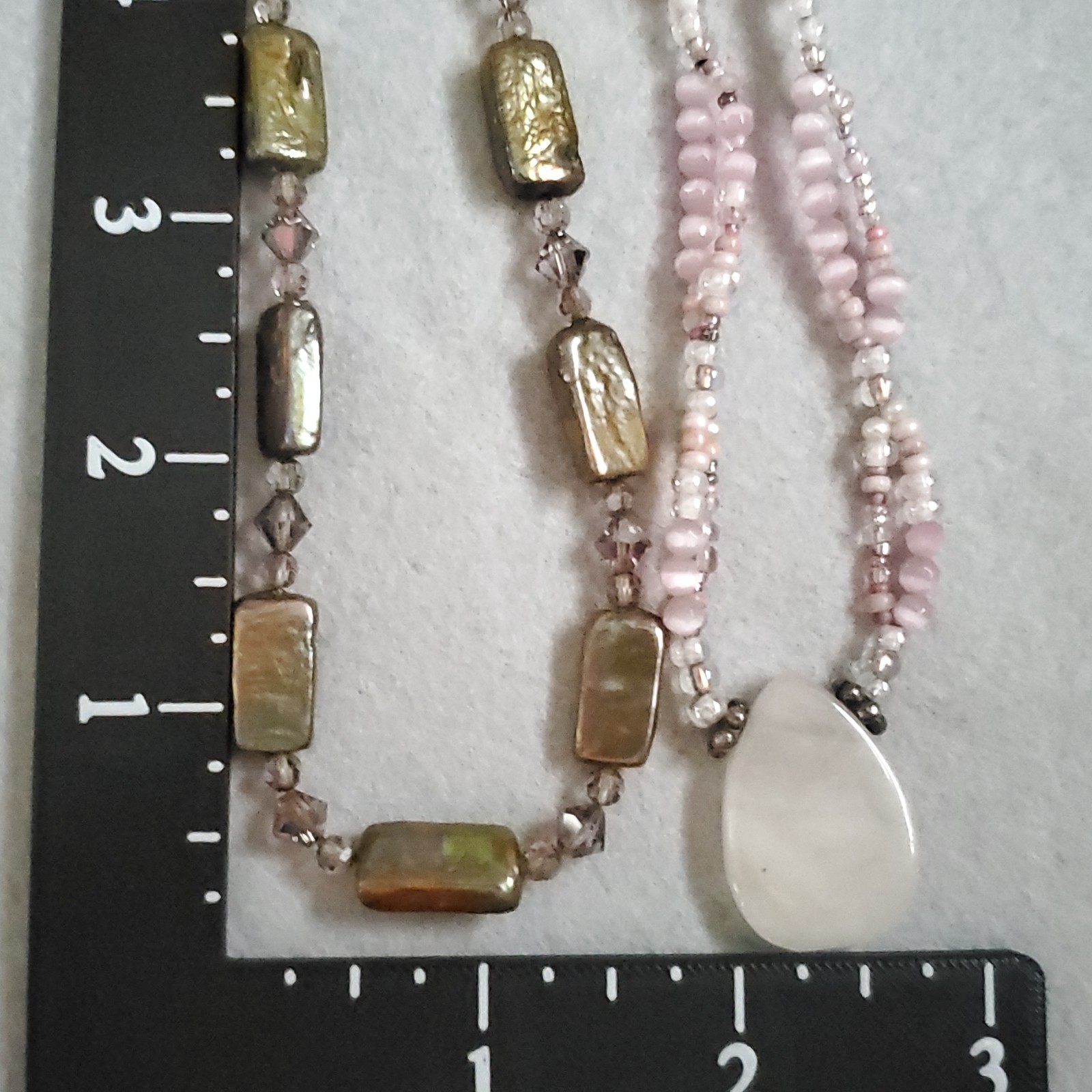 Beaded Necklace Lot of 5 Pink Brown Cream MOP Glass Sterling 15-18.5″