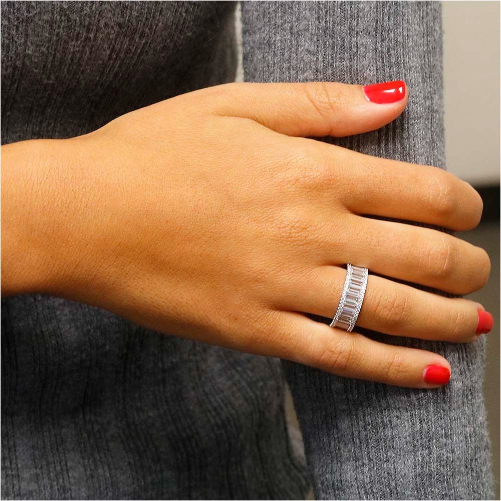 Sterling Silver 925 Plated Women’s CZ Princess Cut Eternity Wedding Band Ring