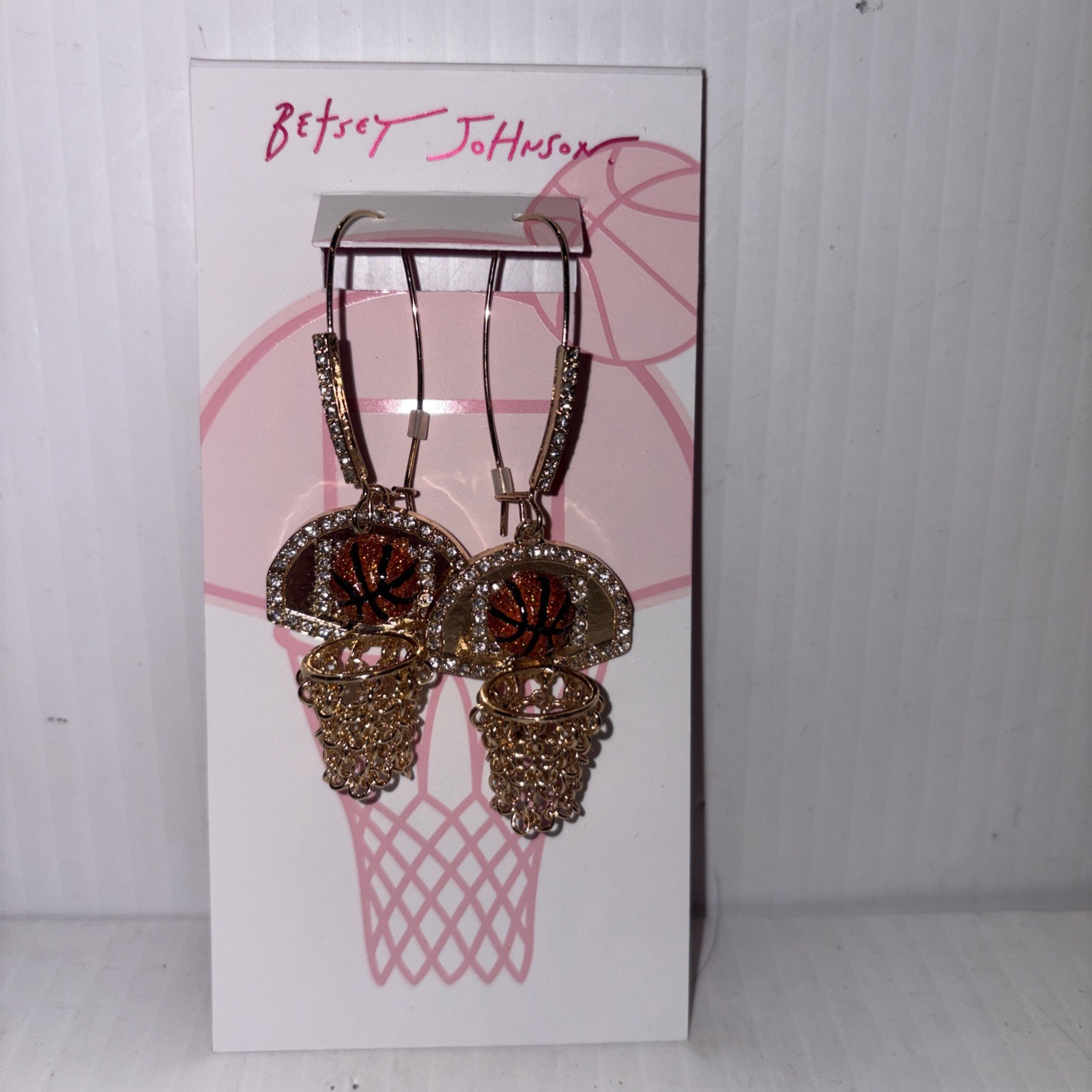 Betsey Johnson earrings Nothing But Net basketballs goldtone chains hooks NWT
