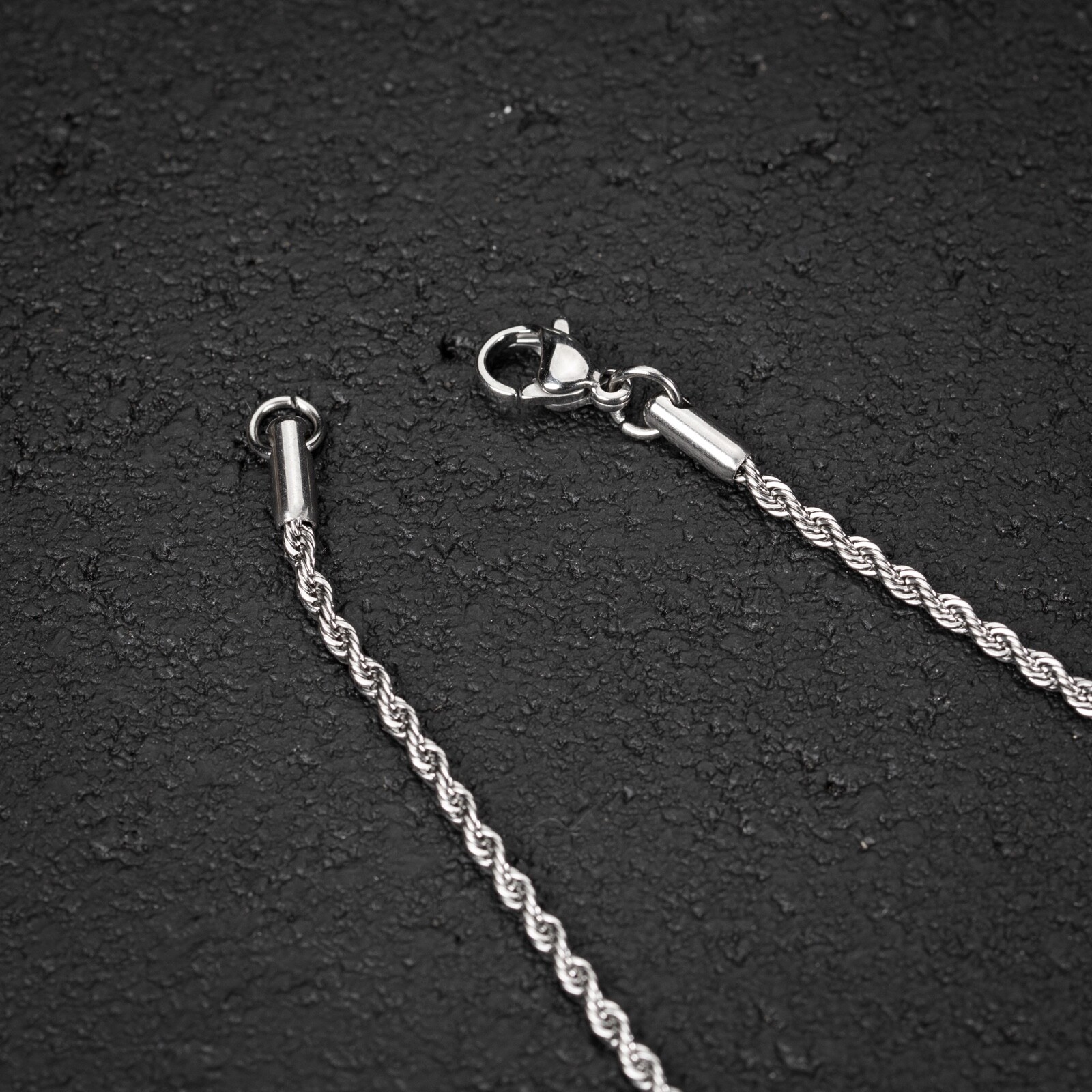 Solid White Gold Plated Heavy 316 Stainless Steel 2MM Twist Rope Chain Necklace