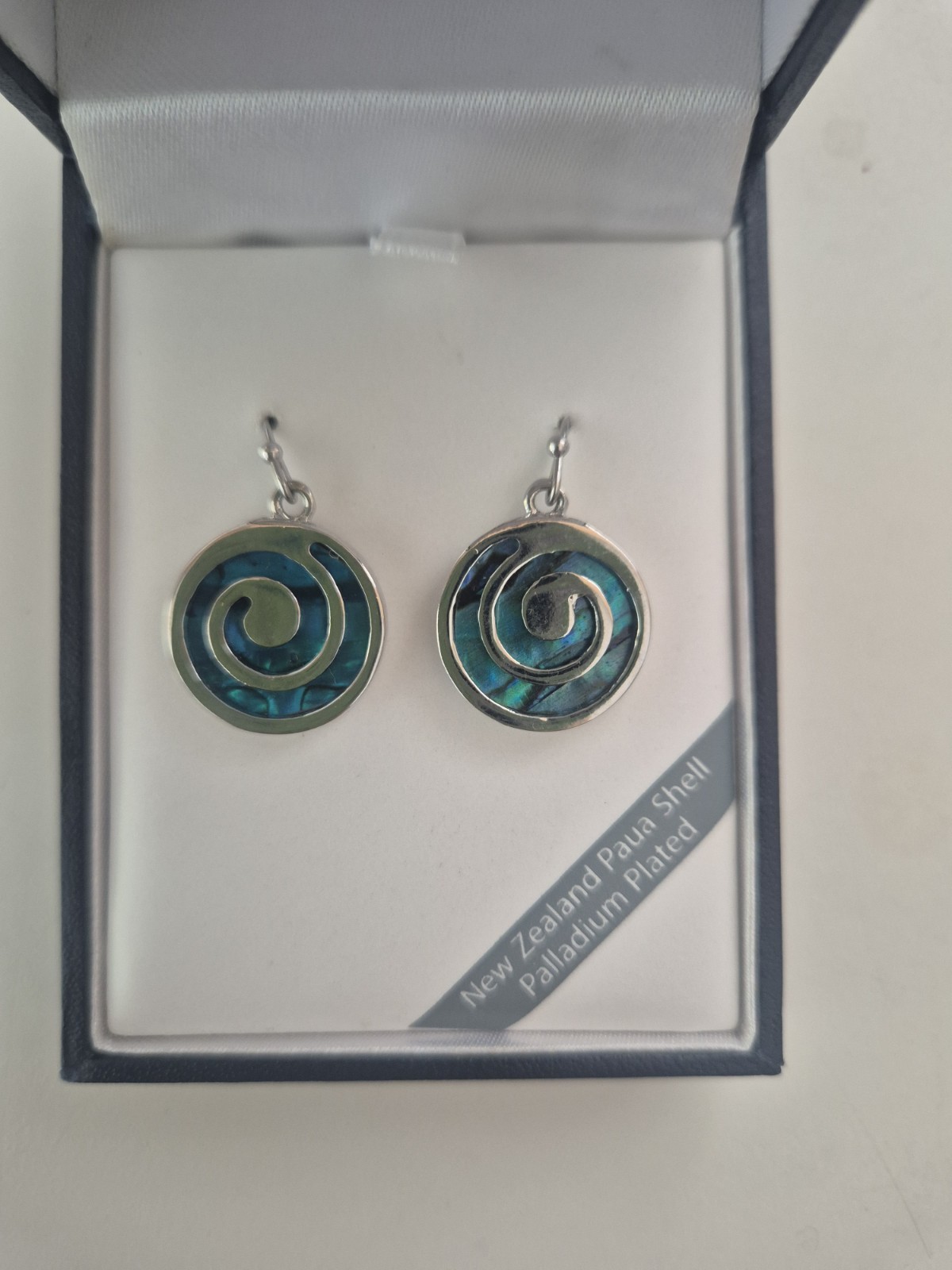 Aqua Blue Paua Shell Earrings Silver Palladium Plate New Zealand Stunning Gift
