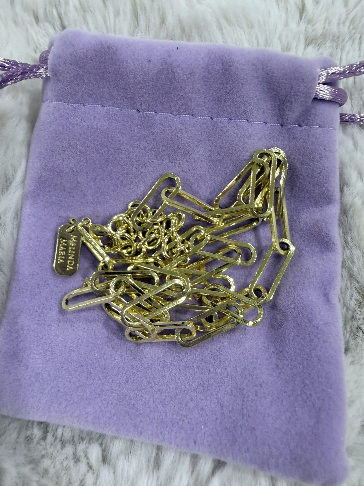 Melinda Maria Baby Samantha Paperclip Chain Necklace Silver NWT Dust Bag