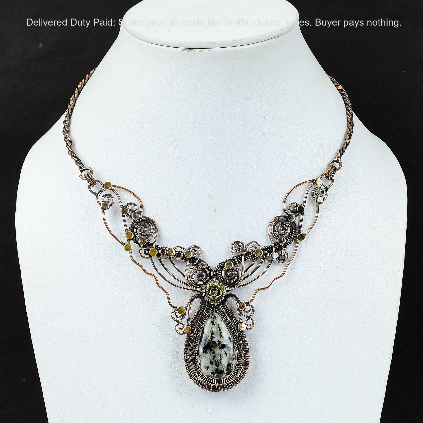 Copper Natural Astrophyllite Chain Wire Wrapped Flower Birthday Necklace Jewelry