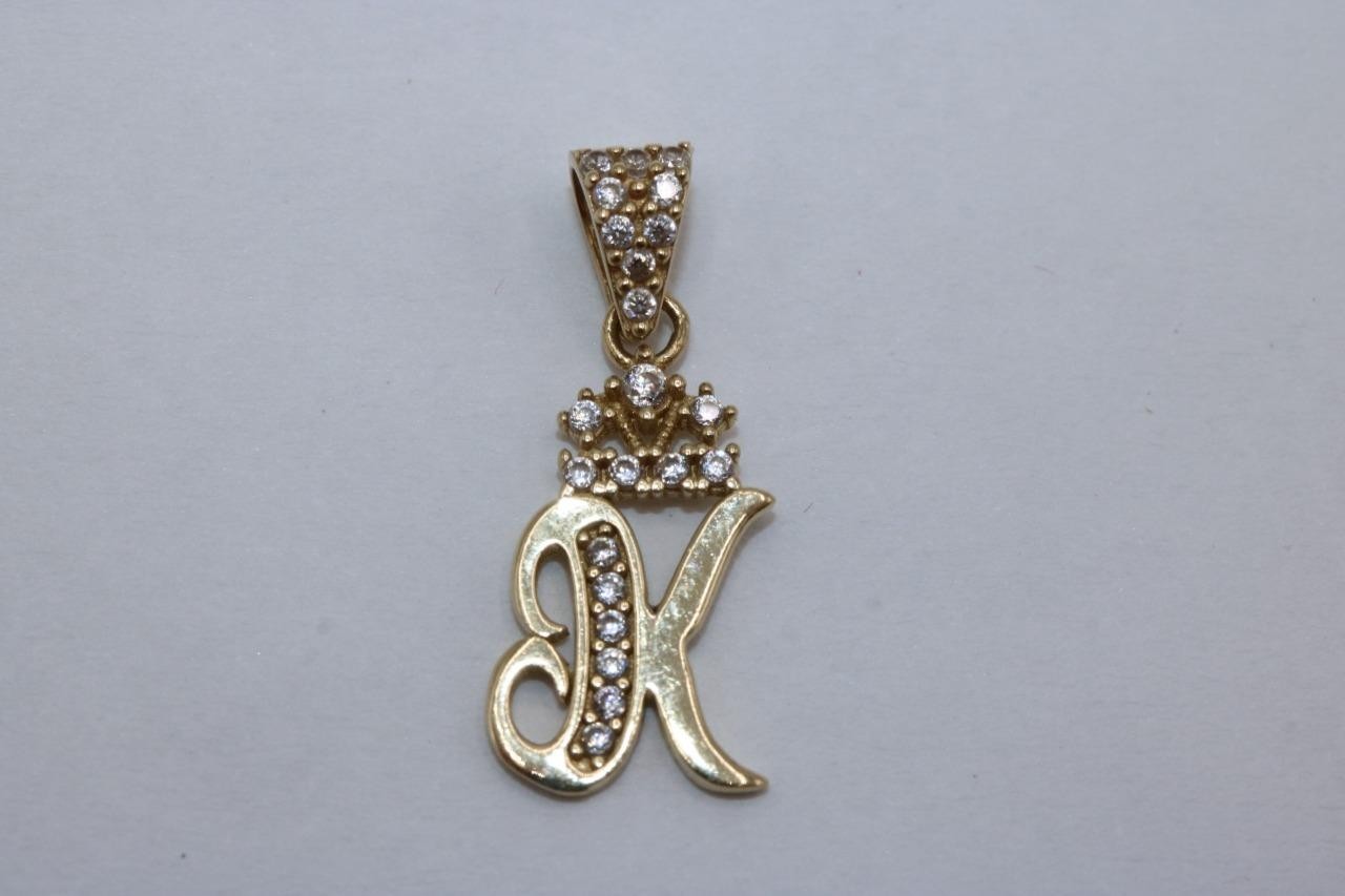 Fine 10K Yellow Gold Letter K Cursive Initial Pendant Charm Necklace 0.8gr