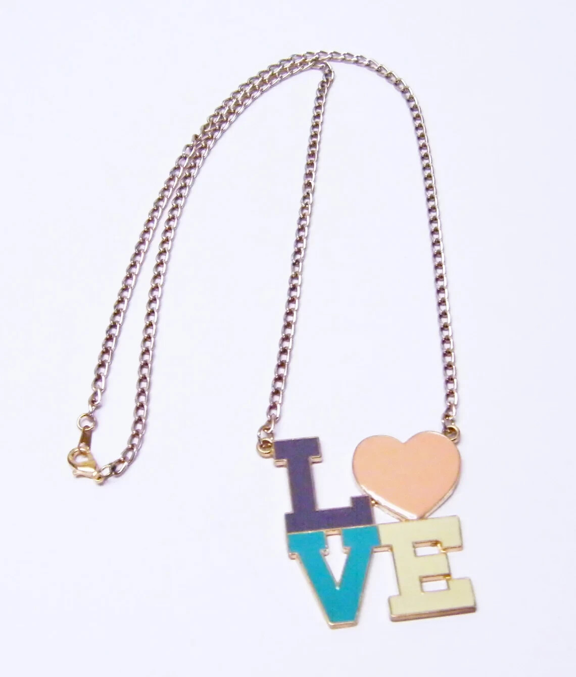 Gold/White/Blue Enamel “LOVE” Pendant Necklace