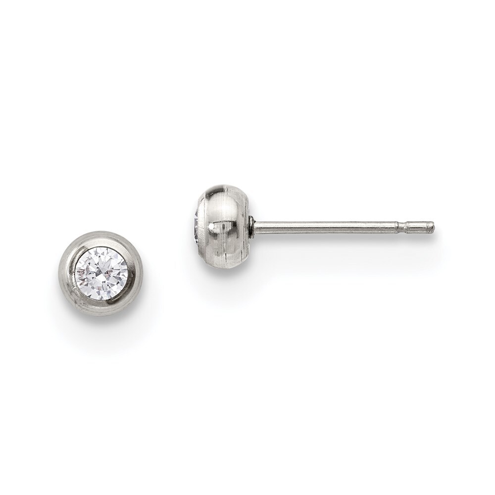 Stainless Steel Polished 3mm Bezel CZ Stud Post Earrings