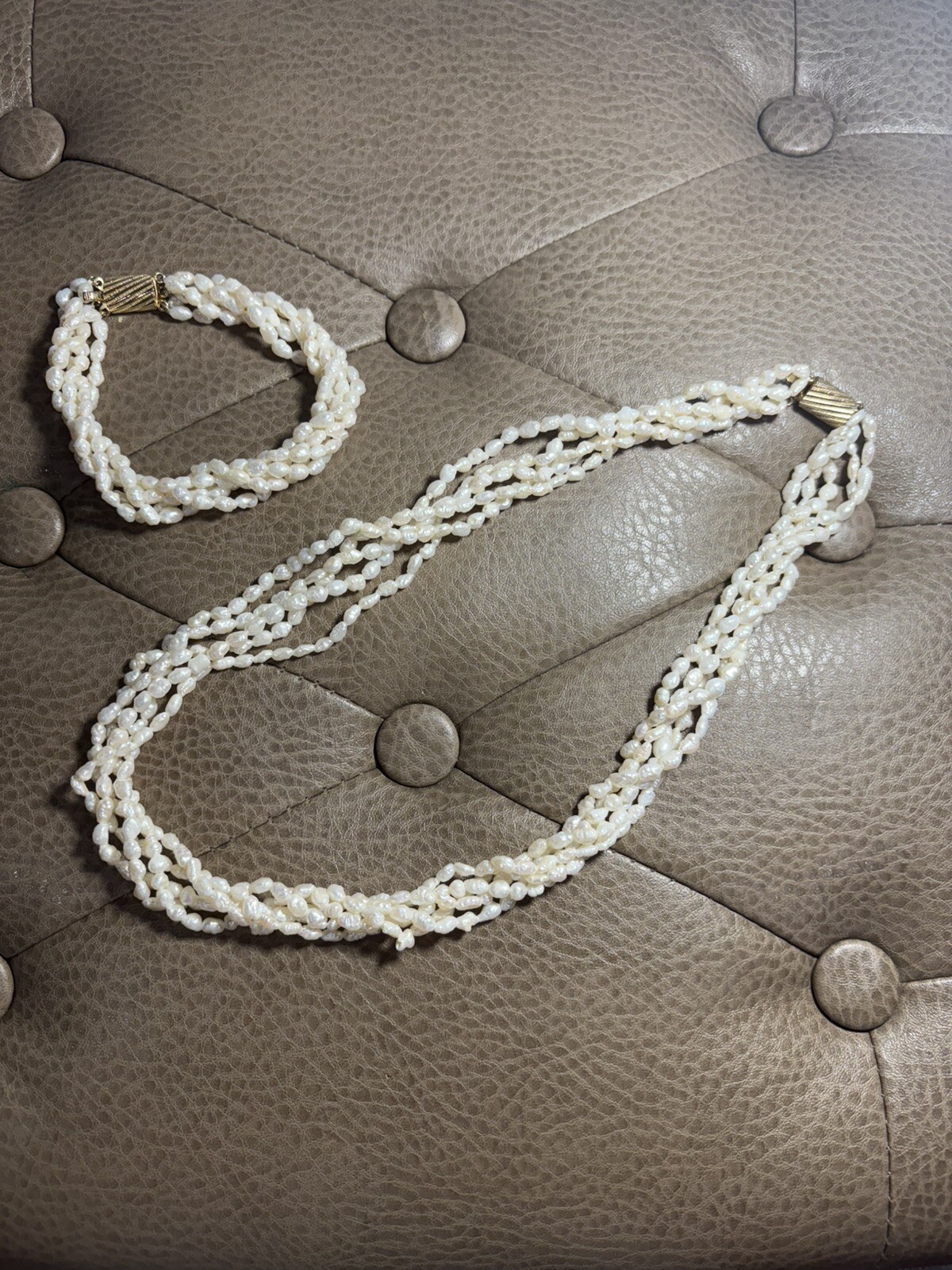 5 Stand Peal Freshwater White Peal Neckless And Bracelet