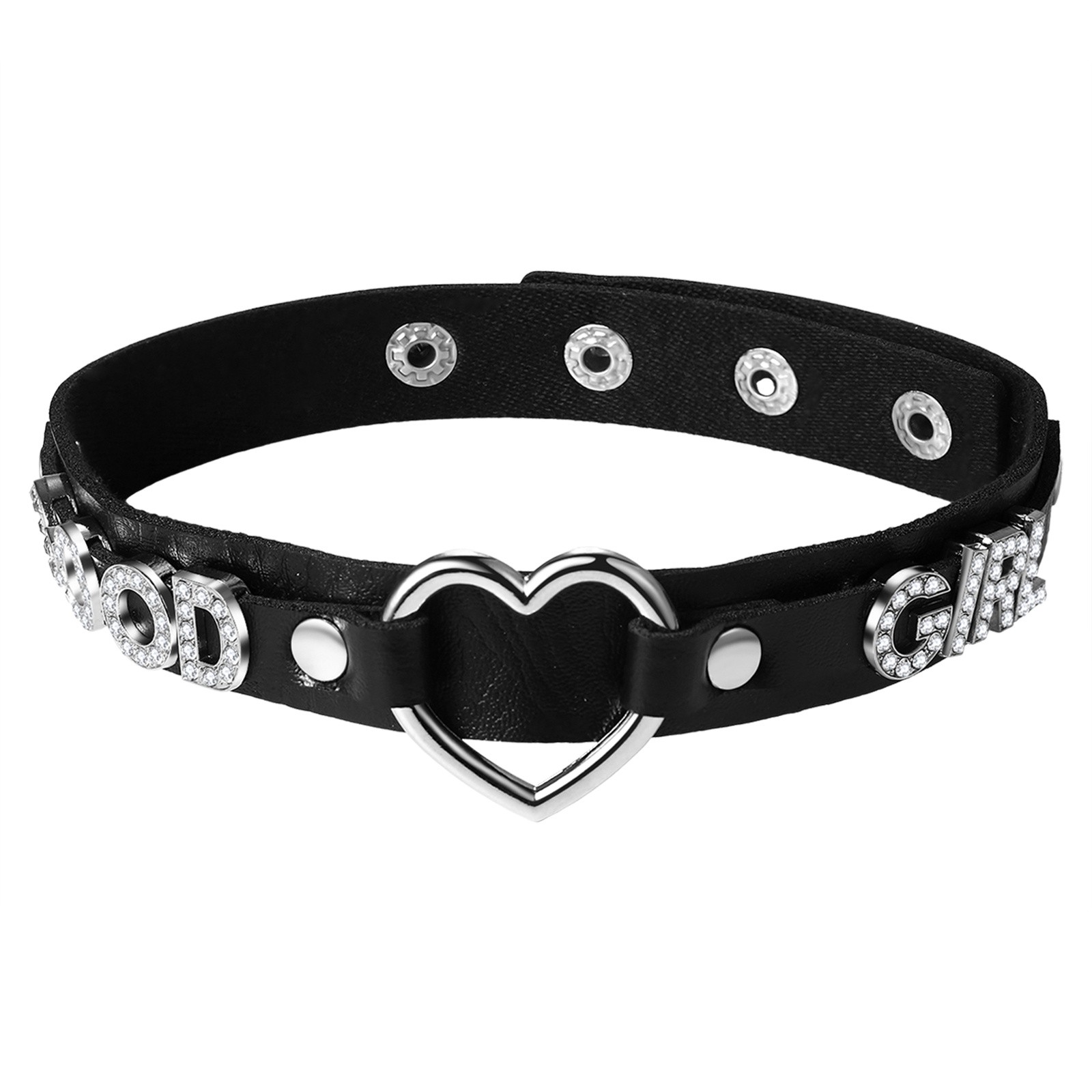 Women Punk Letter “GOOD GIRL” Heart Choker Necklace PU Leather Adjustable Buckle