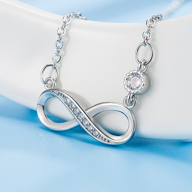 925 Sterling Silver Plated Infinity 8 CZ Pendant Necklace Choker Women Gift D12