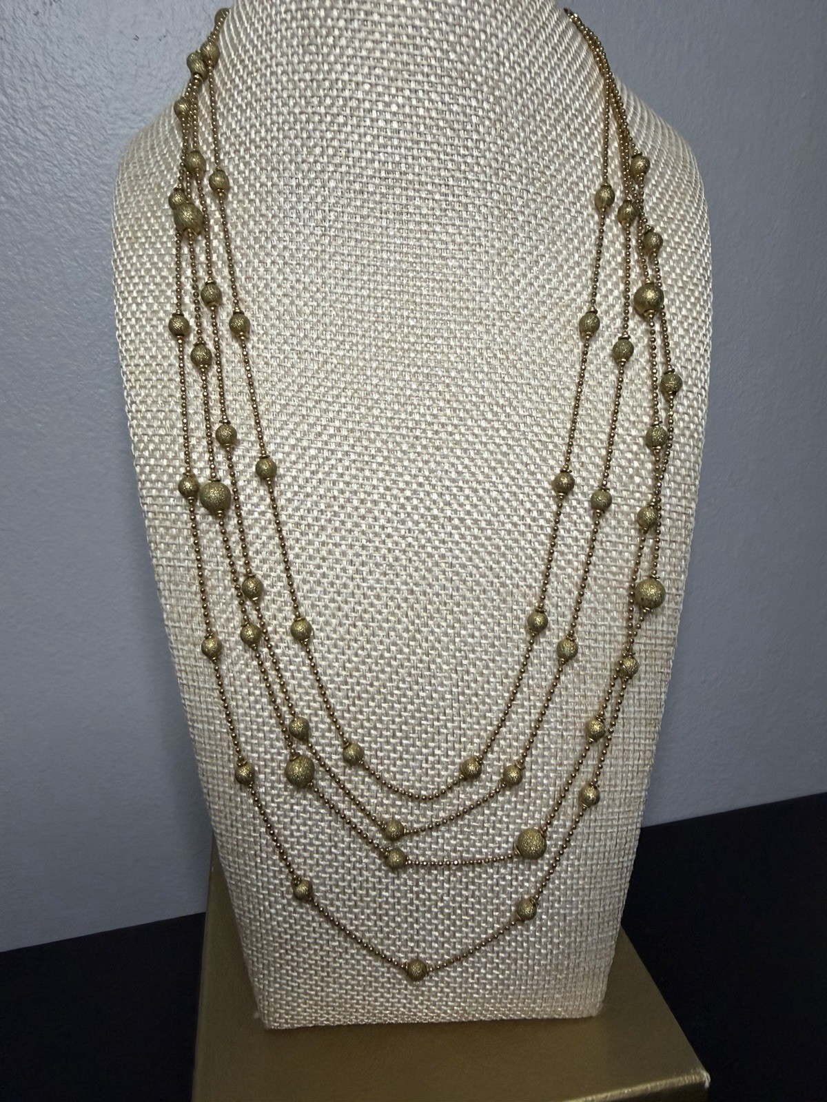 Vintage Gold Tone Multi Strand Layered Beaded Station Chain Adjustable Lobste