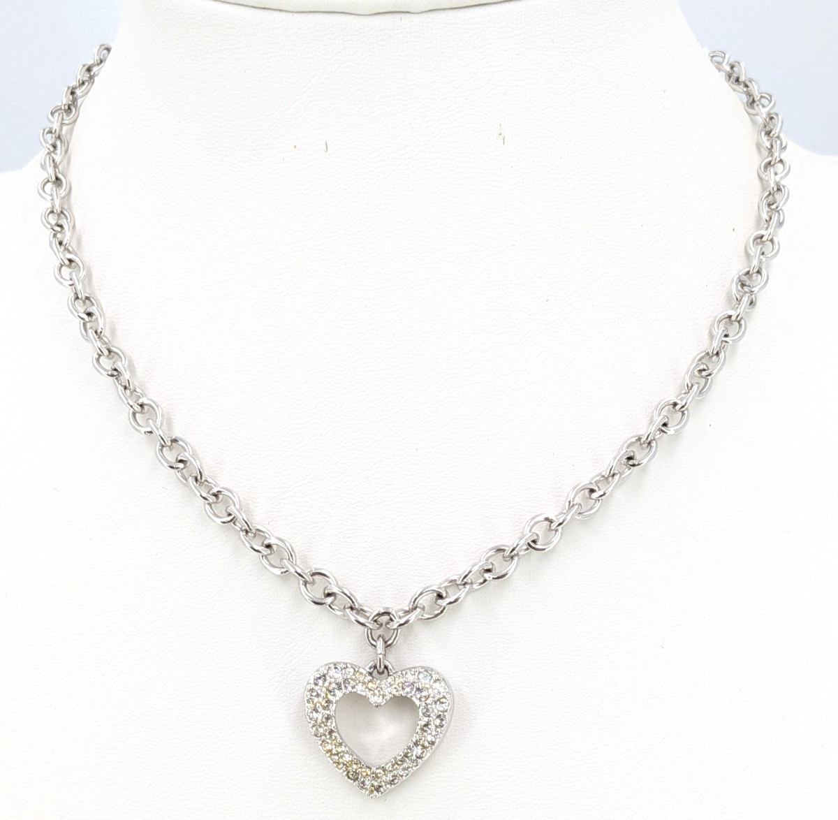 Swarovski Necklace Heart Pendant Clear Crystal Silver Tone Swan Charm 17-19 in