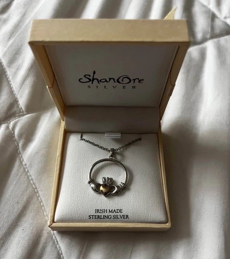 ShanOre Irish Made 925 Sterling Silver Claddagh Heart Charm Pendant Necklace